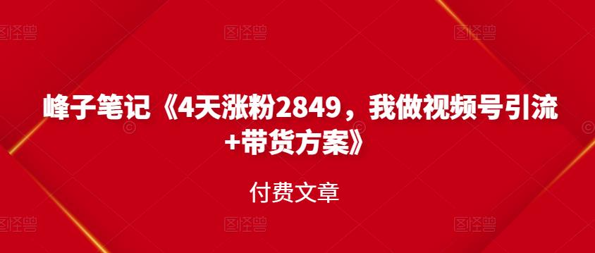 峰子笔记《4天涨粉2849，我做视频号引流 带货方案》付费文章-知创网