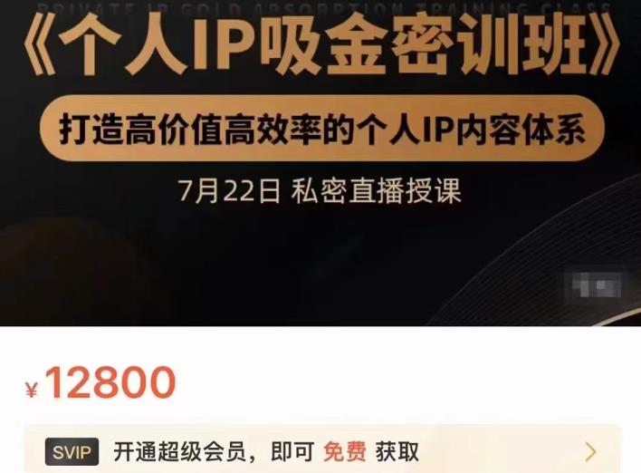 个人IP吸金密训班，打造高价值高效率的个人IP内容体系（价值12800元）-知创网