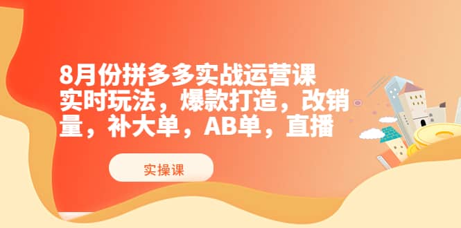 8月份拼多多实战运营课，实时玩法，爆款打造，改销量，补大单，AB单，直播-知创网