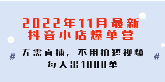 2022年11月最新抖音小店爆单训练营：无需直播，不用拍短视频，每天出1000单-知创网