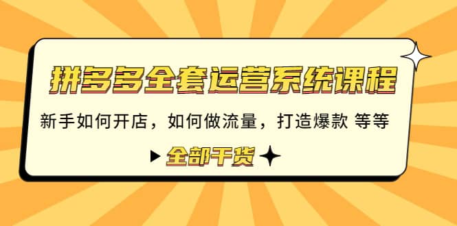 拼多多全套运营系统课程：新手如何开店 如何做流量 打造爆款 等等 全部干货-知创网