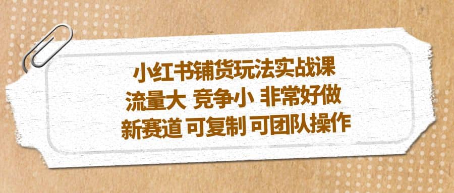 小红书铺货玩法实战课，流量大 竞争小 非常好做 新赛道 可复制 可团队操作-知创网