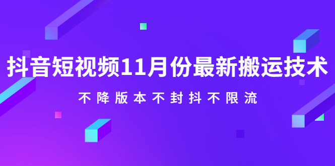 抖音短视频11月份最新搬运技术，不降版本不封抖不限流！【视频课程】-知创网