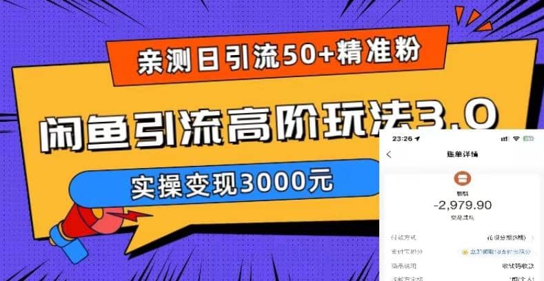 实测日引50 精准粉，闲鱼引流高阶玩法3.0，实操变现3000元-知创网