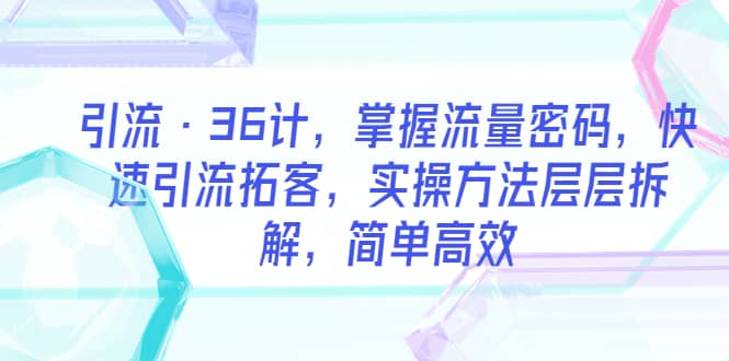 引流·36计，掌握流量密码，快速引流拓客，实操方法层层拆解，简单高效-知创网