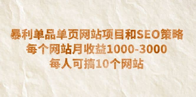 暴利单品单页网站项目和SEO策略 每个网站月收益1000-3000 每人可搞10个-知创网