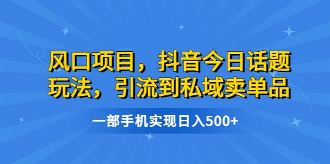 风口项目，抖音今日话题玩法，引流到私域卖单品，一部手机实现日入500+-知创网