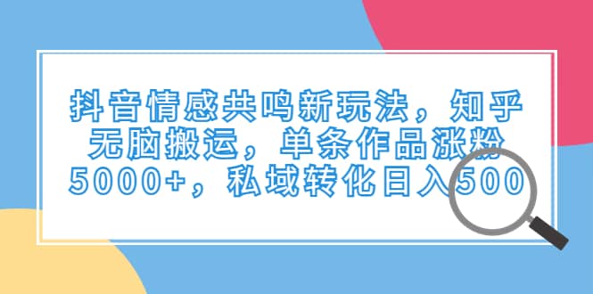 抖音情感共鸣新玩法，知乎无脑搬运，单条作品涨粉5000 ，私域转化日入500-知创网