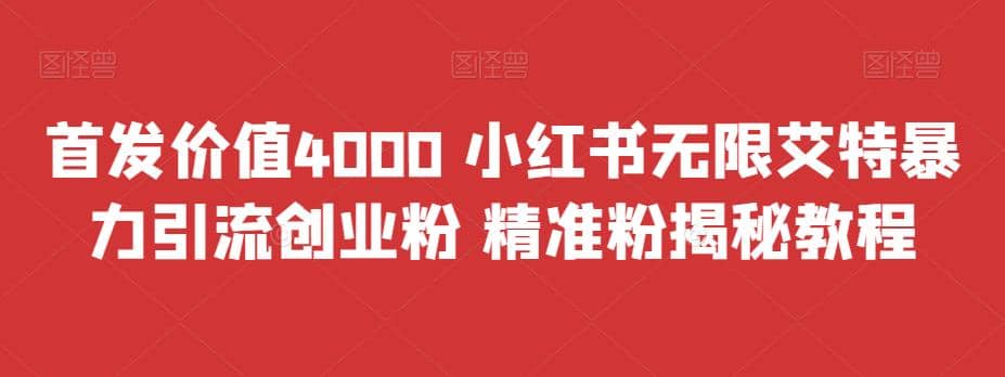 首发价值4000 小红书无限艾特暴力引流创业粉 精准粉揭秘教程-知创网