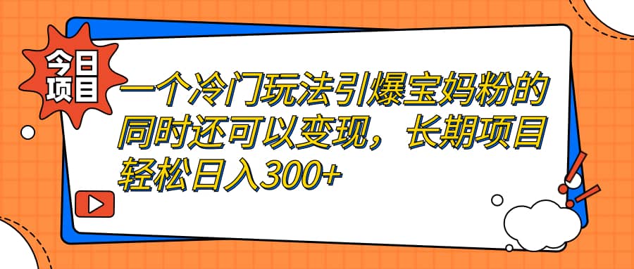 一个冷门玩法引爆宝妈粉的同时还可以变现，长期项目轻松日入300+-知创网