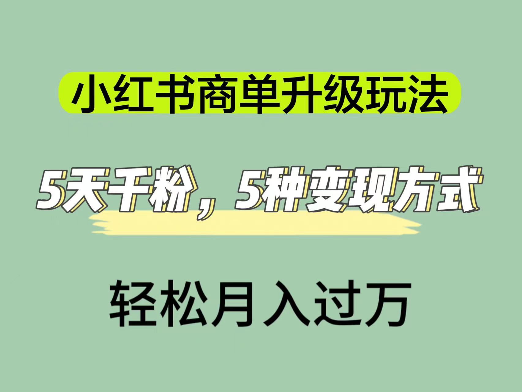 小红书商单升级玩法，5天千粉，5种变现渠道，轻松月入1万-知创网