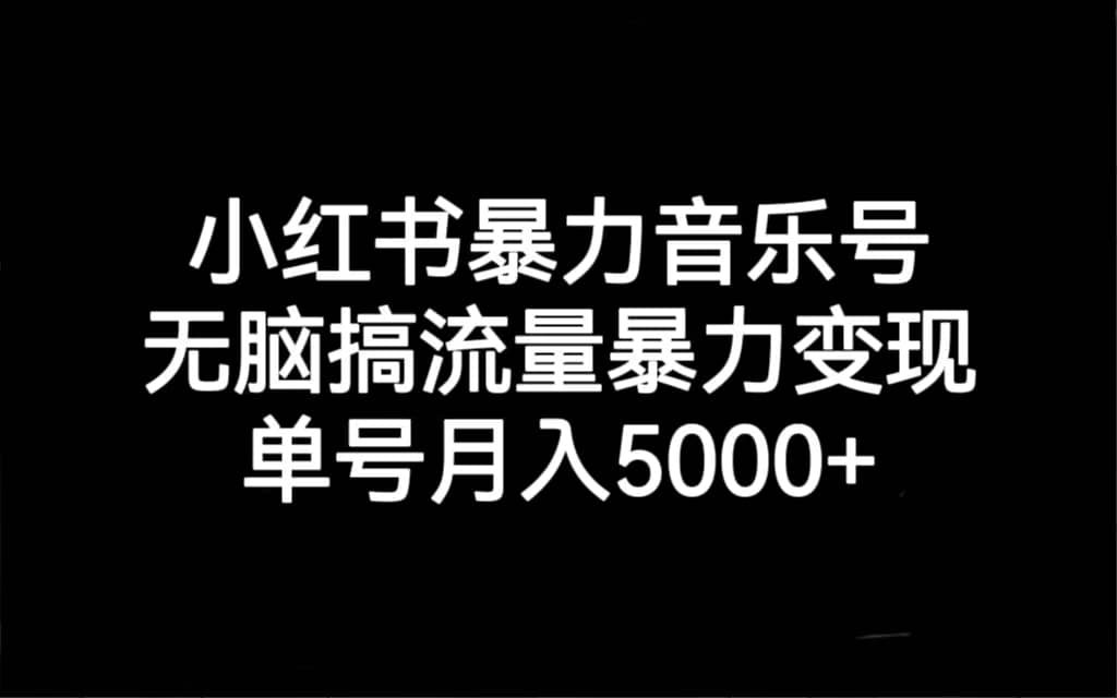 小红书暴力音乐号，无脑搞流量暴力变现，单号月入5000-知创网