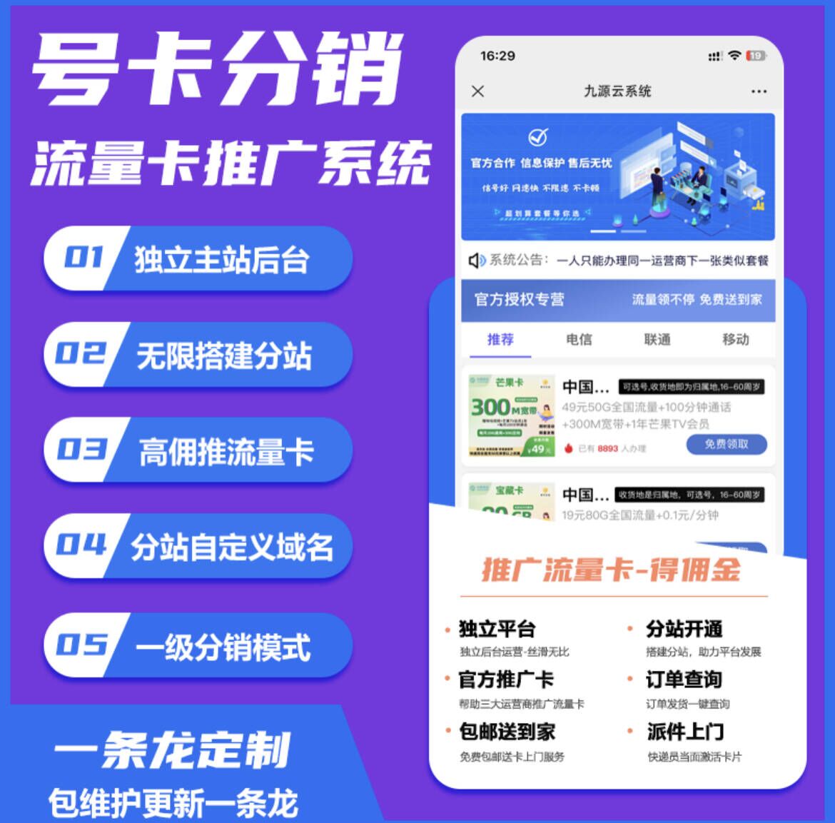 号卡CPS系统运营商直推系统搭建高返佣无限分站-知创网