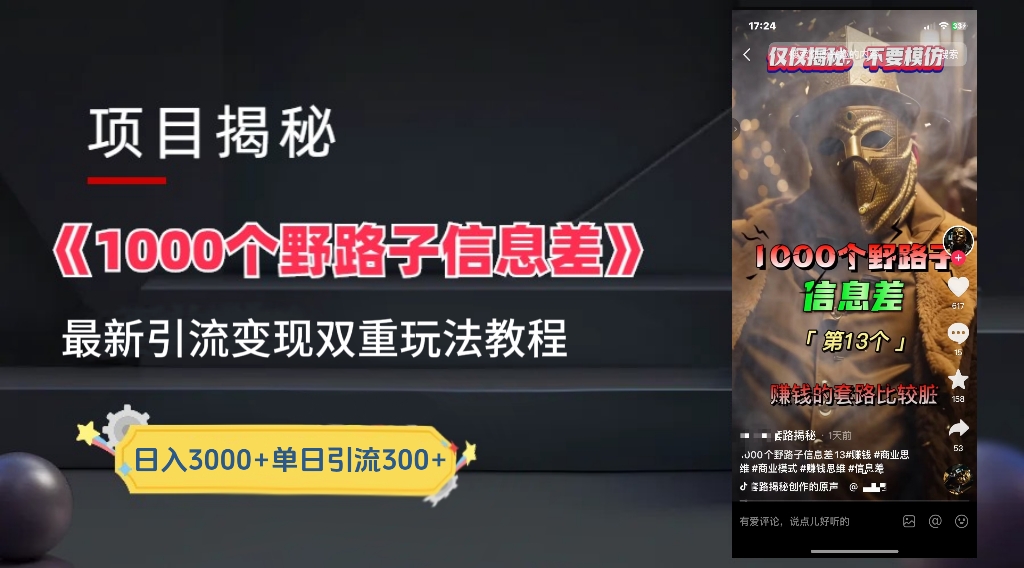 一千个野路子信息差24年最新玩法教程附带变现方法和引流的玩法具体拆解-知创网