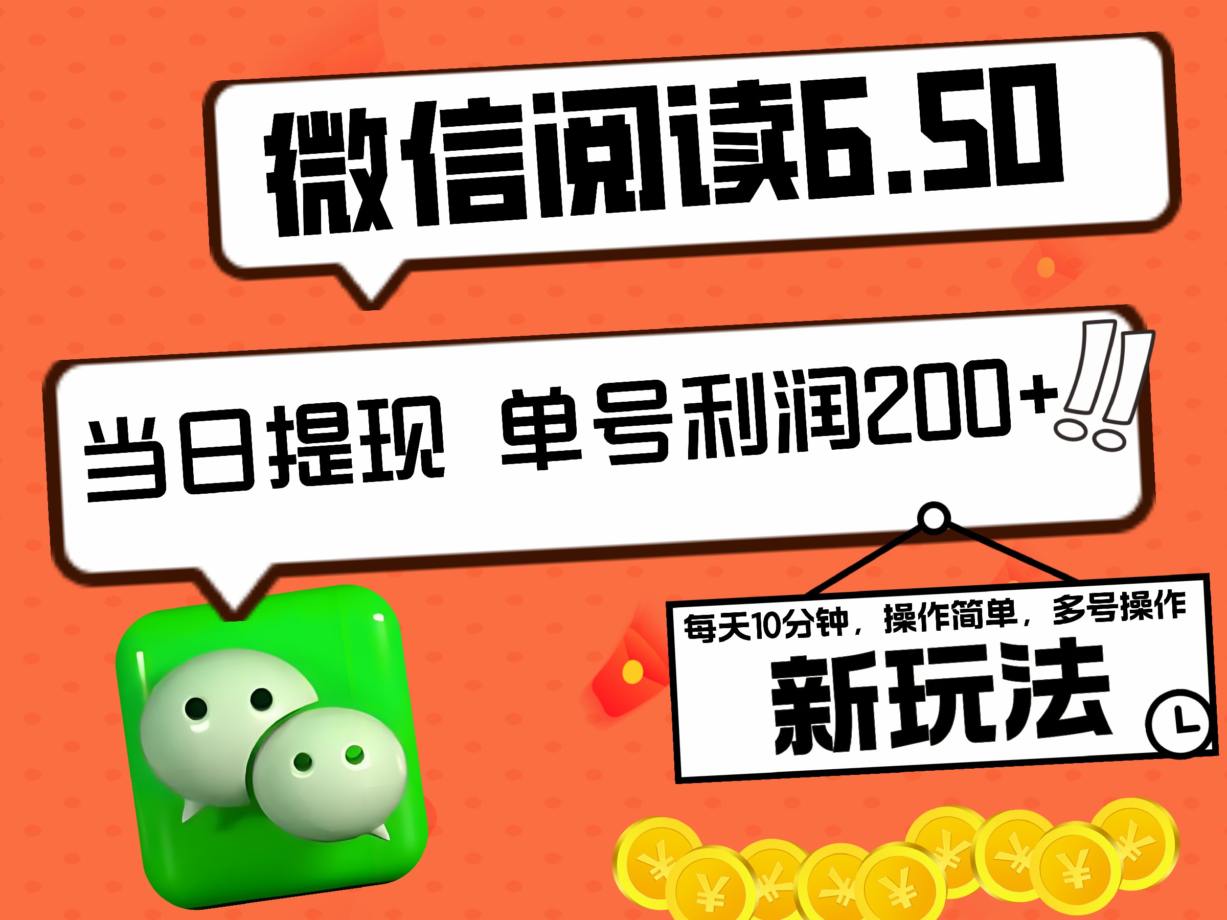 2024最新微信阅读6.50新玩法，5-10分钟 日利润200+，0成本当日提现，可矩阵多号操作-知创网