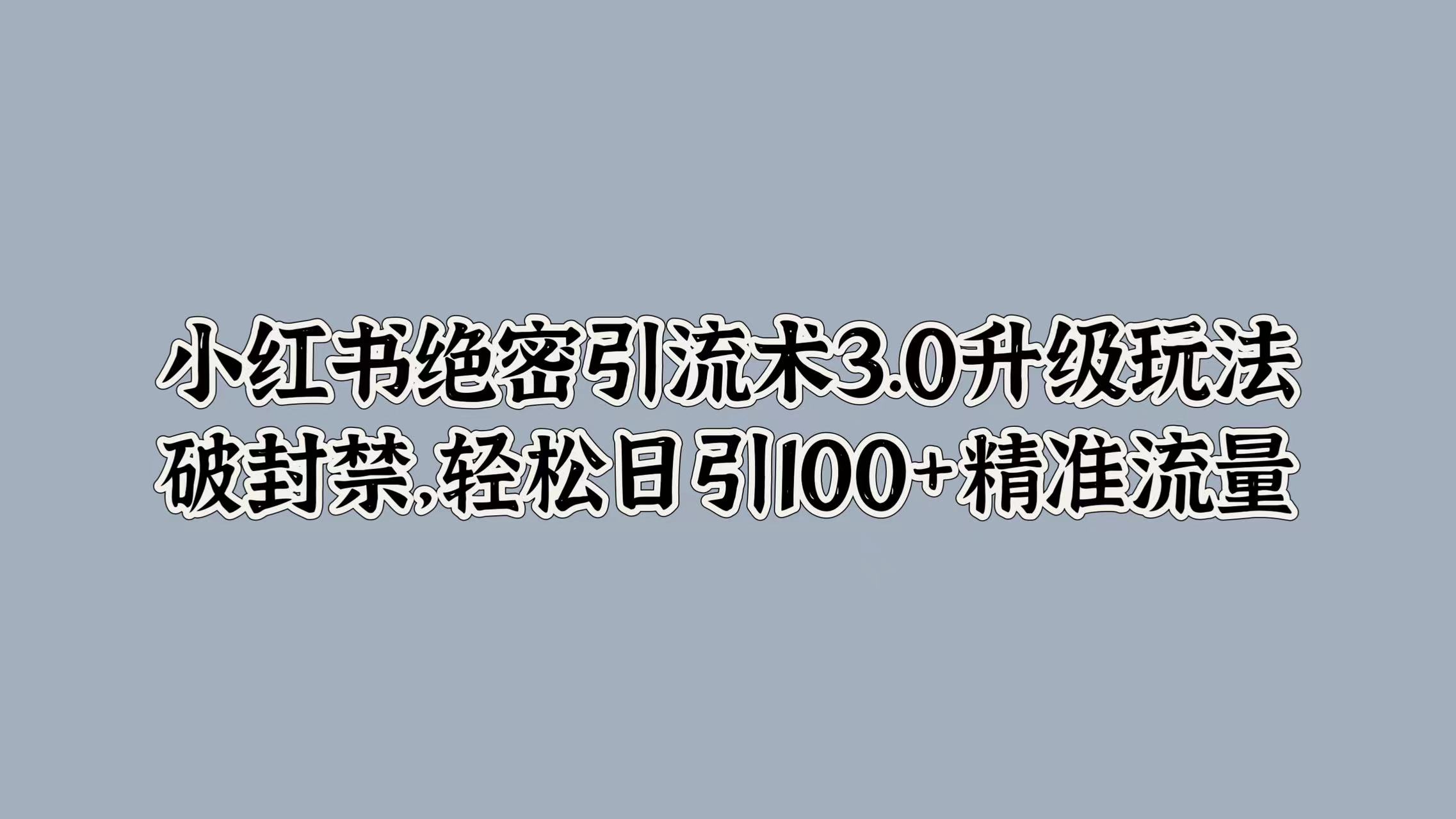 小红书绝密引流术3.0升级玩法，破封禁，轻松日引100+精准流量-知创网