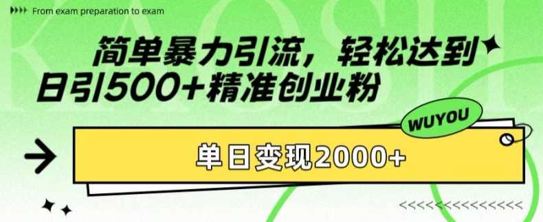 简单暴力引流轻松达到日引500+精准创业粉，单日变现2k【揭秘】-知创网