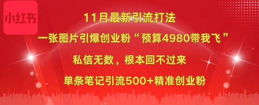 小红书11月最新图片打法，一张图片引爆创业粉“预算4980带我飞”，私信无数，根本回不过来，单条笔记引流500+精准创业粉-知创网