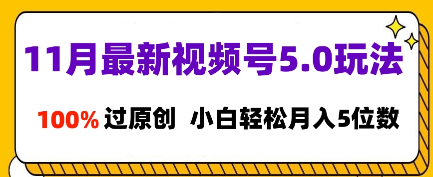 11月最新视频号5.0玩法，100%过原创，小白轻松月入5位数-知创网