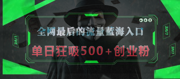 全网最后的流量蓝海入口，半小时引流50+创业粉，单日狂吸500+创业粉-知创网