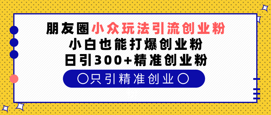 朋友圈小众玩法引流创业粉，小白也能打爆创业粉，日引300+精准创业粉-知创网