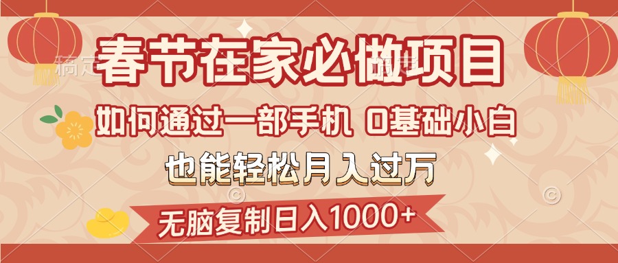 春节在家如何通过一部手机，无脑复制日入1000+，0基础小白也能轻松月入过万-知创网