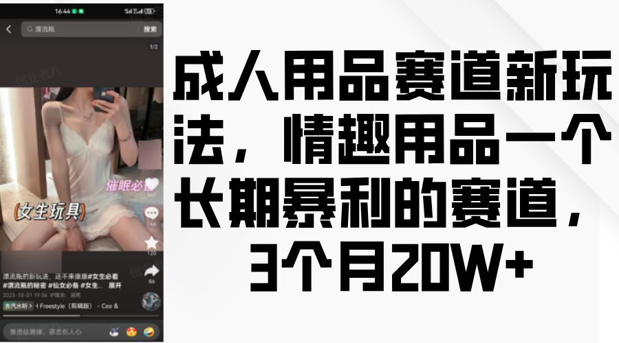 情趣用品一个长期暴利的赛道，成人用品赛道新玩法，3个月20W+-知创网