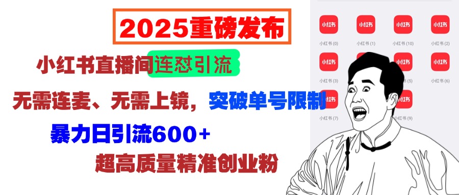 2025重磅发布：小红书直播间连怼引流，无需连麦、无需上镜，突破单号限制，暴力日引流600+超高质量精准创业粉-知创网