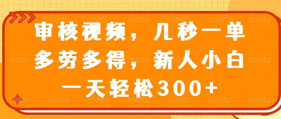 审核视频项目，几秒一单，多劳多得，新人小白一天轻松300+-知创网