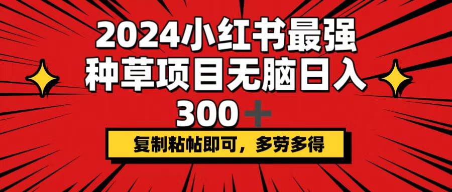 2024小红书最强种草项目，无脑日入300+，复制粘帖即可，多劳多得-知创网